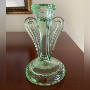 Bagley Art Deco Nouveau Green Glass Rutland 5.25" Candlestick Holder Single